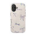 Blue Bow Pattern Tough Phone Case — Cute Pastel Ribbon Protective Phone Cover