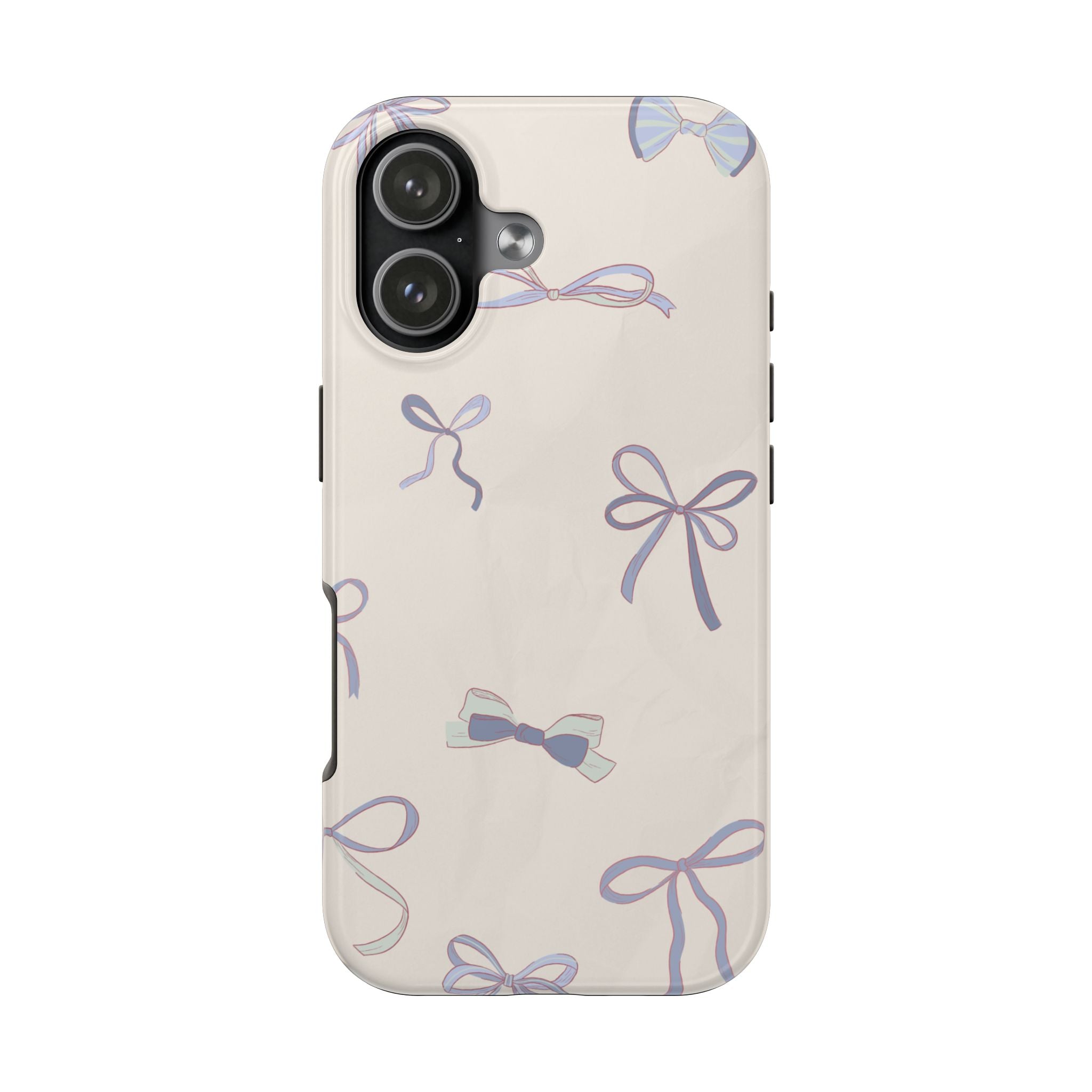Blue Bow Pattern Tough Phone Case — Cute Pastel Ribbon Protective Phone Cover